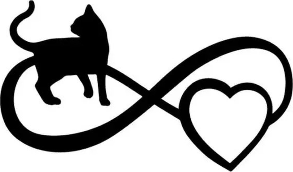 GoedeDoelen.Shop | Auto Sticker Infinity Love Cat Zwart | Autosticker | Kattensticker | Poezensticker | Weersbestendig | 13 x 8 CM | Infinity | Infinity Sticker | Scootersticker | Laptopsticker | Koelkaststicker | Transparant Zwart